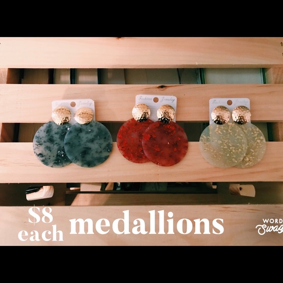 Charcoal Gray Statement Medallion Earrings - Picture 2 of 2